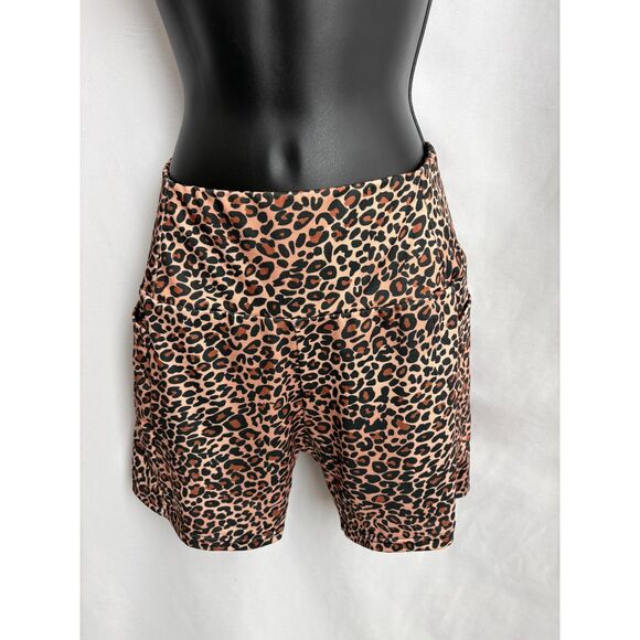 Leopard Print Biker Shorts Size S/M 6 Sexy Workout Yoga Pockets Mid Rise Fitness - Picture 1 of 8